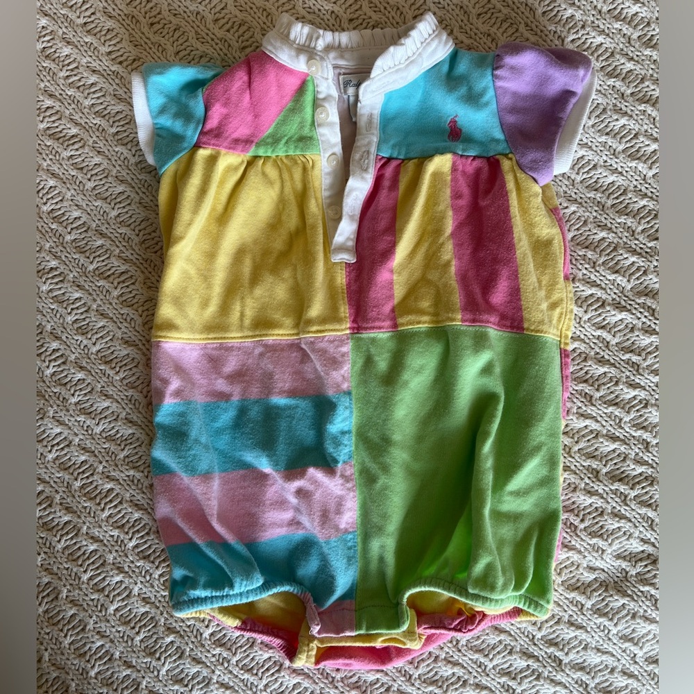 Ralph Lauren Baby Girl Patchwork Bubble Romper
